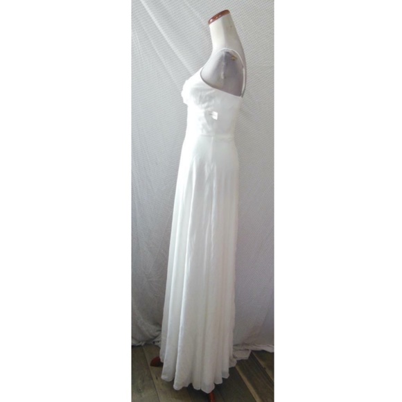 NEW DRESS THE POPULATION Cambria WHITE Chiffon TIE BODICE Flowing DRESS Gown S - Picture 8 of 12